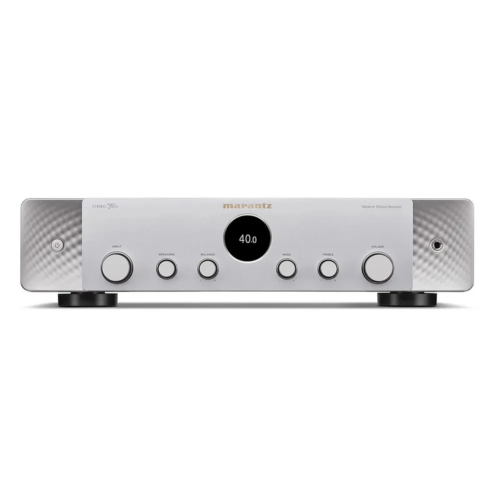 MARANTZ Стерео ресивер Stereo70S СЕРЕБРО Стереоусилитель, мощность 2 х 75 Вт (8 Ом) / 2 х 150 Вт (6 Ом), диапазон частот 20 Гц – 20 кГц, MM-фонокорректор, (ШхВхГ) 43,18 x 38,1 x 17,78 мм, вес 18.5 к