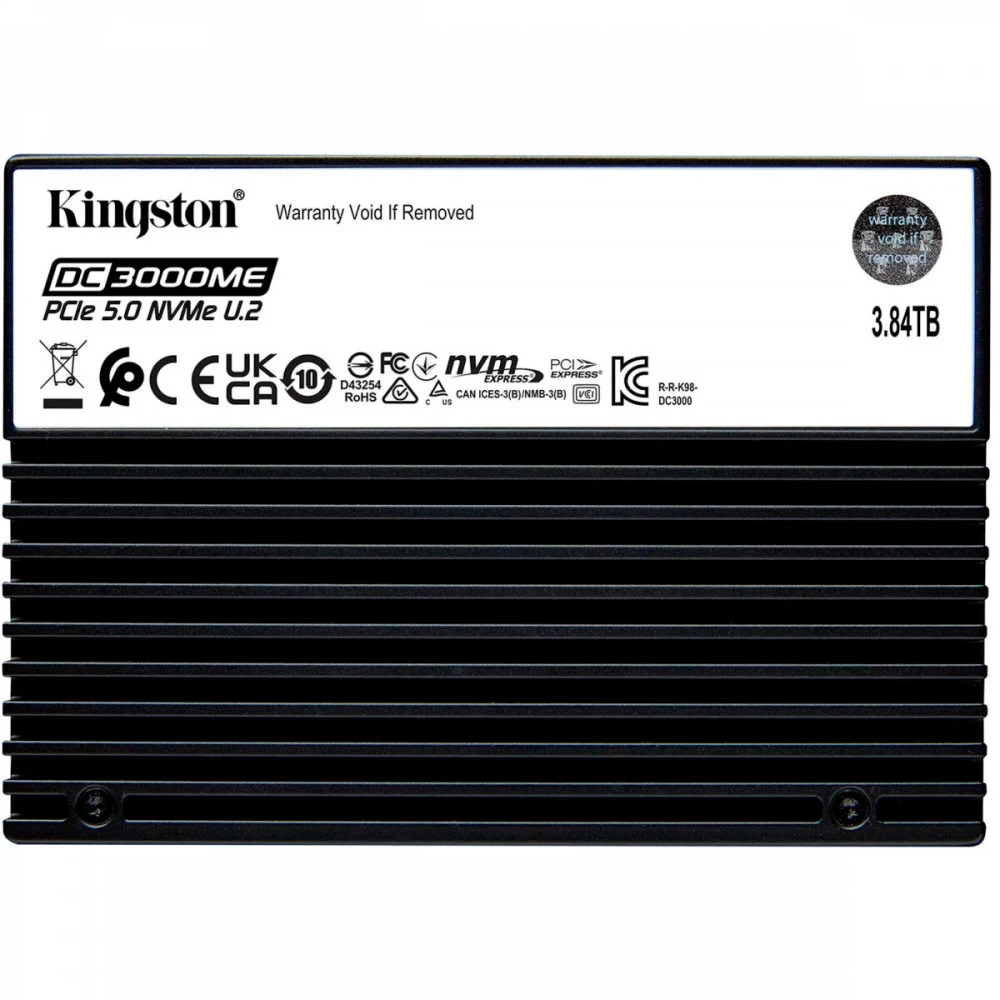 Твердотельный накопитель/ Kingston SSD DC3000ME 3840GB, U.2(2.5" 15mm), NVMe, PCIe Gen 5x4, 3D TLC, R/W 14000/5800MB/s, IOPs 2 700 000/300 000, TBW 7008, DWPD 1 (12 мес)