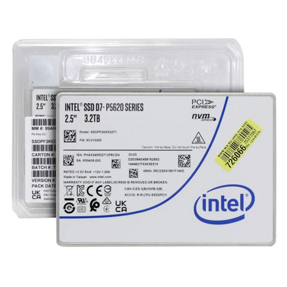 Solidigm SSD D7-P5620 Series, 3200GB, U.2(2.5" 15mm), NVMe, PCIe 4.0 x4, TLC, R/W 6700/3600MB/s, IOPs 1 000 000/341 000, TBW 17500, DWPD 3 (12 мес.)