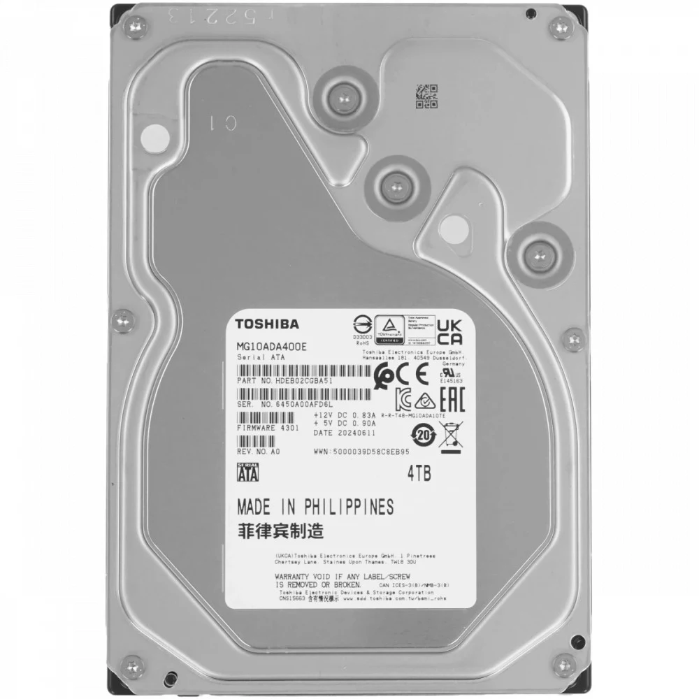 Жесткий диск/ HDD Toshiba SATA3 4Tb 3.5"" 7200 256Mb 512n 1 year warranty (replacement MG08ADA400E, MG04ACA400E, MG04ACA400N)