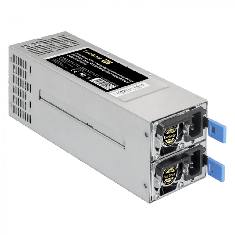 Серверный блок питания с резервированием 2U Redundant 2x1200W ExeGate Industrial-RTS1200 (CRPS, ШВГ = 77x84x225 мм, APFC+Half bridge (LLC)+DC-DC, КПД 94% (80 PLUS Platinum), 4 cm fan, 24pin, 2x(4+4)