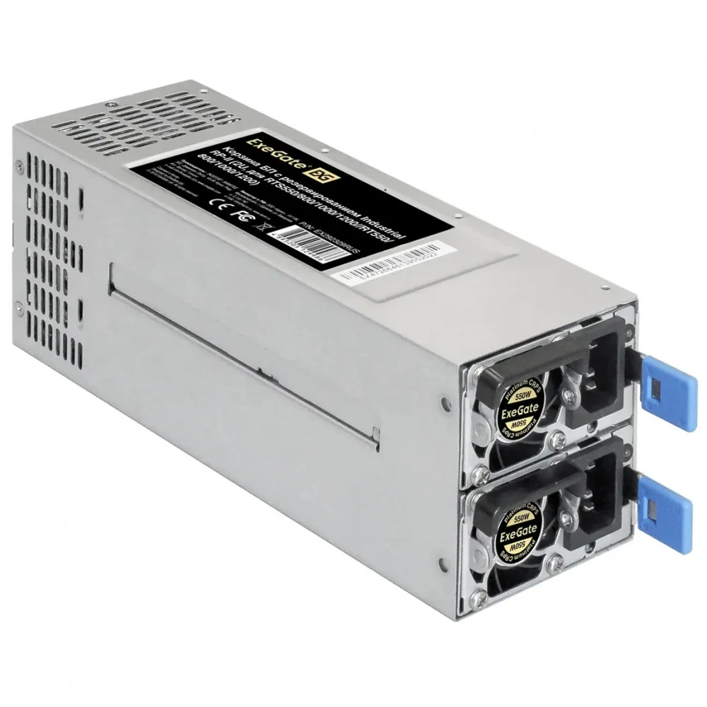 Серверный блок питания с резервированием 2U Redundant 2x550W ExeGate Industrial-RTS550 (CRPS, ШВГ = 77x84x225 мм, APFC+Half bridge (LLC)+DC-DC, КПД 94% (80 PLUS Platinum), 4 cm fan, 24pin, 2x(4+4)pi