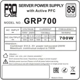 Procase GRP700 Блок питания с резервированием PS2+ ATX(700W+700W(1+1)),КПД=89+ Silver,185*150*86mm,Активный PFC,+5B=30A,+12B=58A,+3,3B=30A,-12V=1A,5VSB=3A