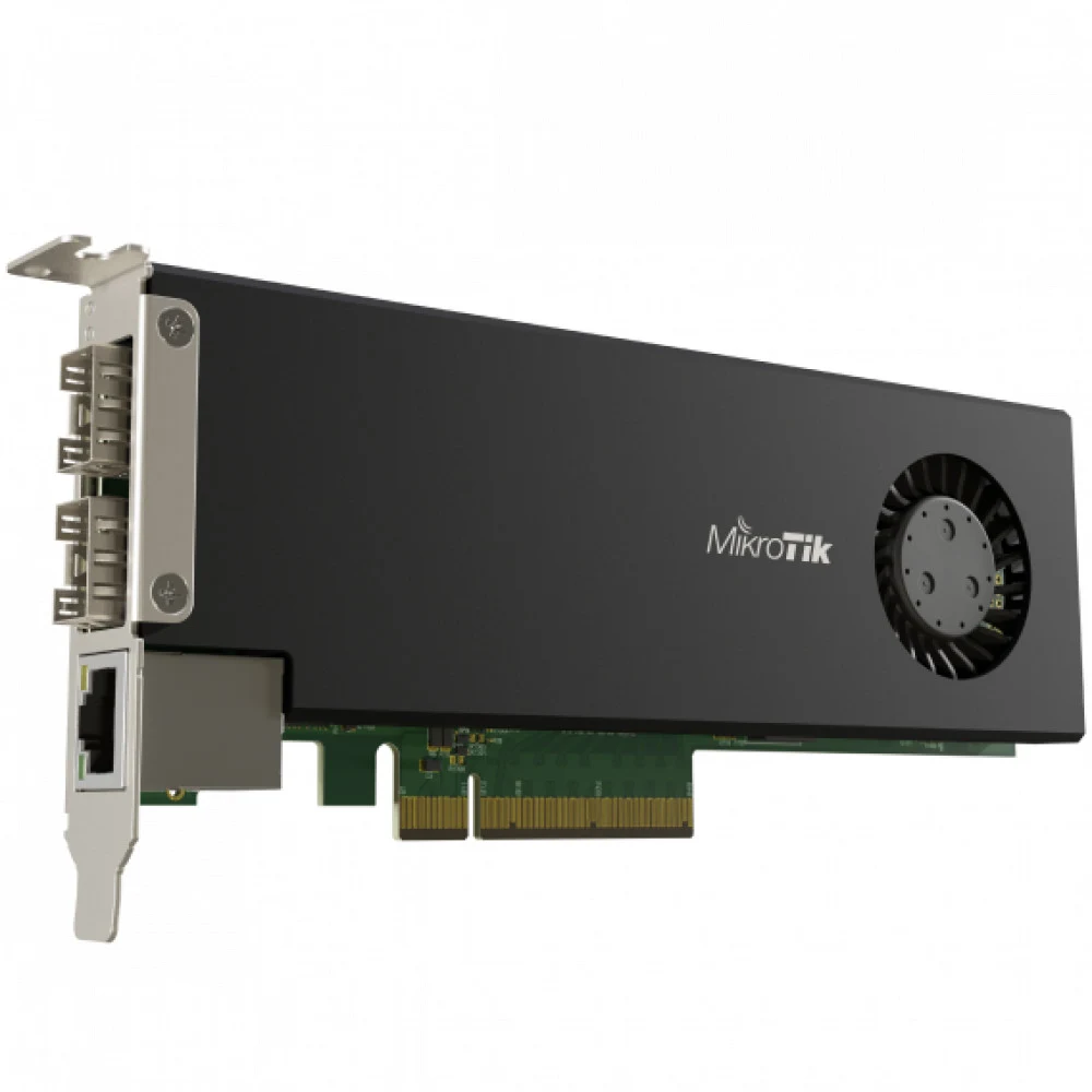 Маршрутизатор MikroTik Cloud Core Router 2004-1G-2XS-PCIe network interface card with quad-core ARMv8 64-bit AL32400 CPU, 4GB RAM, 2x25G SFP28 cages, 1xGbit LAN, RouterOS L6