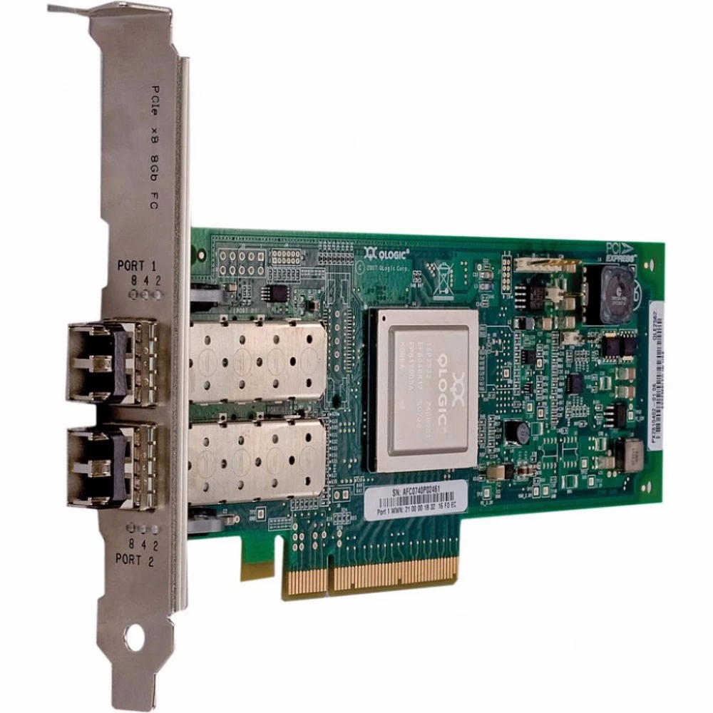 Адаптер Qlogic QLE2562 8Gb Dual Port FC HBA, x8 PCIe, SR LC multi-mode optic, LP + FH, transivers included