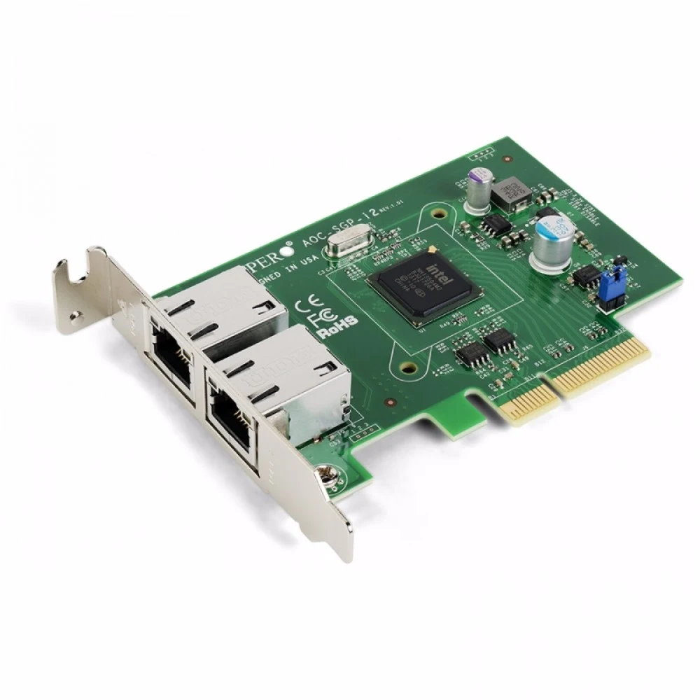 Плата сетевого контроллера Supermicro AOC-SGP-I2 LAN 2-port RJ45 Gigabit Ethernet controller, PCI-e x4, Intel® i350AM2