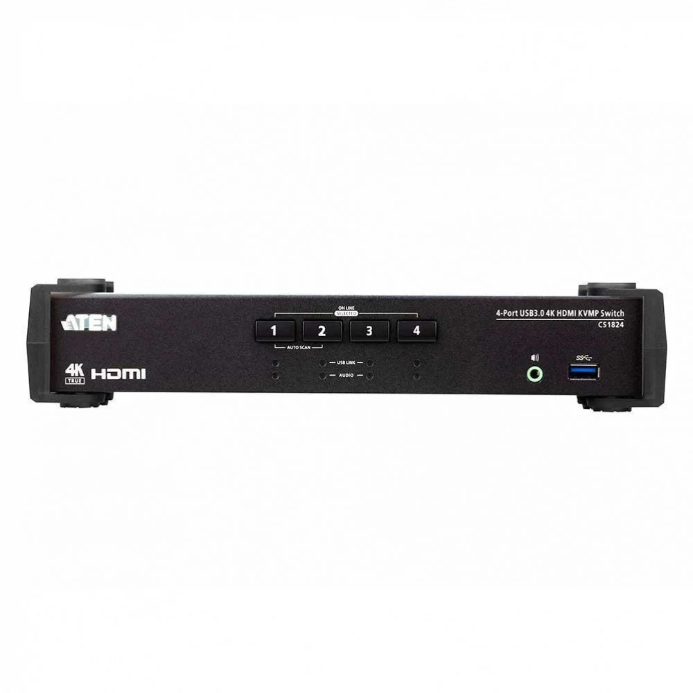 КВМ-переключатель настольный, ATEN, CS1824-AT-G, 4-Port, USB 3.0, 4K HDMI, KVMP Switch, W/EU Cord