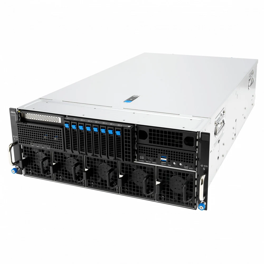 Серверная платформа/ ASUS ESC8000-E12P-SKU1, 4U, 2 x LGA4710 350W, 32x DDR5 6400, 8 x 2.5" hsb NVMe, 2x M.2 (Gen 5 x4 22110), 8x PCIe x16 for dual-slot GPU, 5x PCIe x16 for NIC/ BlueField-3, 1x PCIe