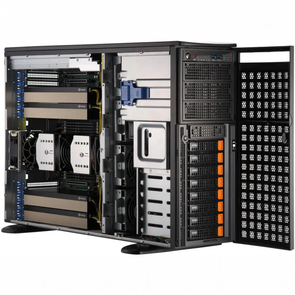 Серверная платформа/ GPU SuperServer SYS-741GE-TNRT (X13DEG-QT, CSE-749TS-R2K05BP) (2 x LGA-4677, 16xDDR5 Up to 4TB, 8x 3.5" NVMe/SATA/SAS, 2 M.2 NVMe for boot drive only, 4x PCIe 5.0 x16 (double-wi
