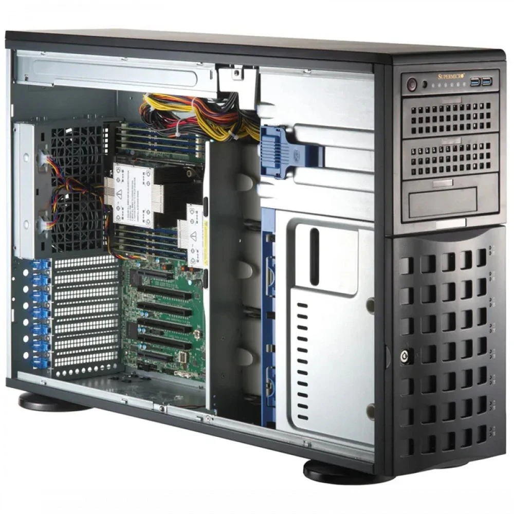 Серверная платформа/ SuperServer SYS-741P-TRT (X13DEI-T, CSE-745BTS-R1K23BP) (2 x LGA-4677, 16xDDR5 Up to 4TB, 8x3.5" SATA3/SAS/4*NVME, Optional DVD-ROM drive, 2 M.2 NVMe, 4 PCIe 5.0 x16 fh, 2 PCIe