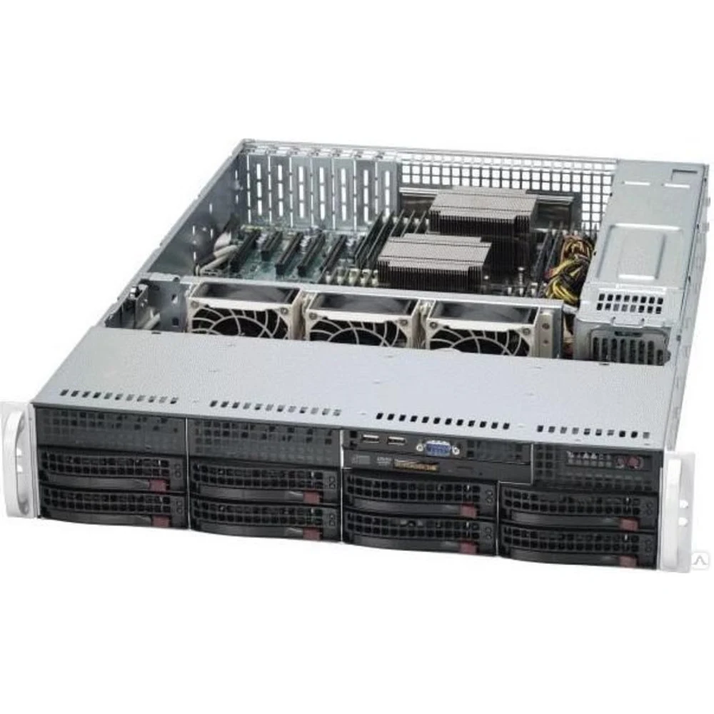 Supermicro server chassis CSE-825TQC-R802LPB, 2U, Dual and Single Intel and AMD CPUs, 3 x 80mm Hot-swap PWM Fans, 8 x 3.5" hot-swap SAS3/SATA , 7 low-profile expansion slot(s), 1U 800W RPSU