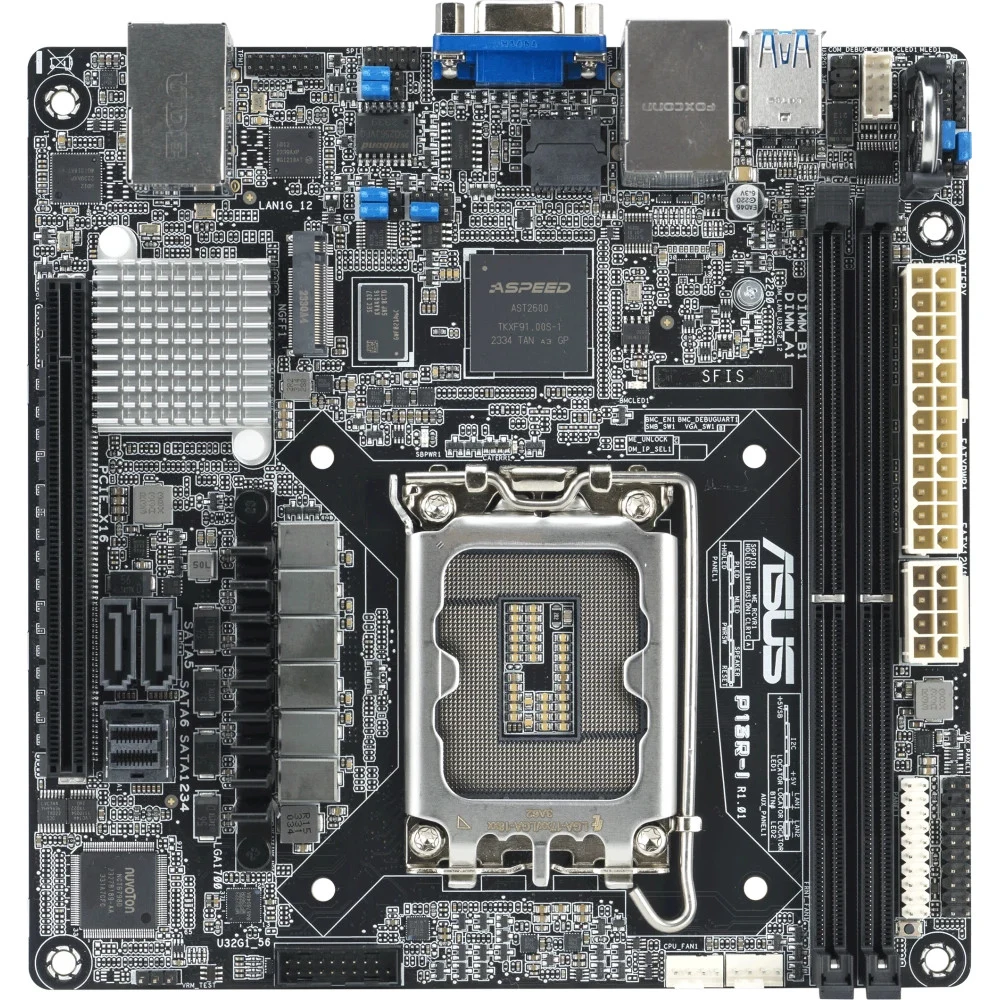 материнская плата ASUS P13R-I Mini-ITX, 1x Socket 1700 Xeon E, C262, 2x DDR5 DIMM 4800MhZ, 6 x SATA3, 1 x PCI-E x16, 1 x M.2 M-Key 2280, 2 x 1GbE, ASMB11