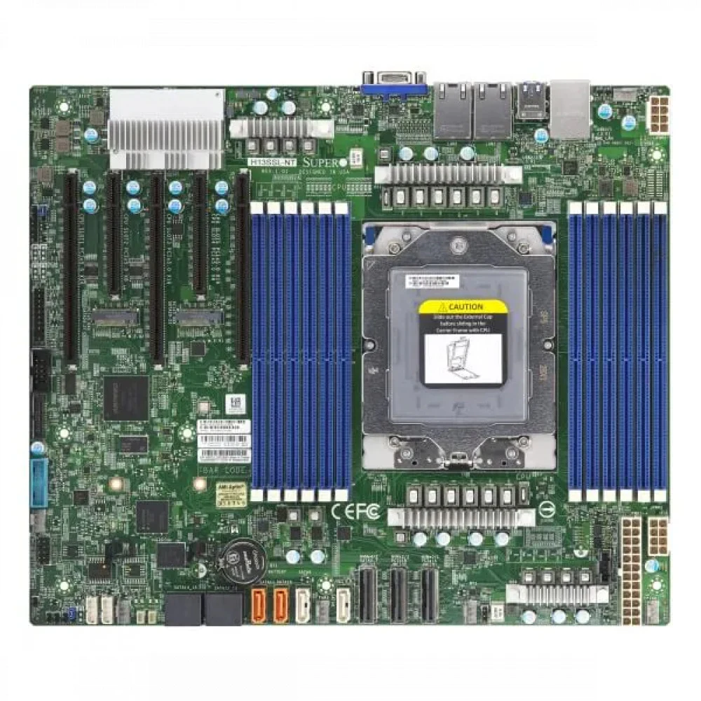 Системная плата/ Supermicro MBD-H13SSL-NT-B, ATX, 1xSP5 AMD EPYC 9004/9005, 12x DIMM DDR5 6000 MT/s, AST2600, 8x SATA3, 3x PCIe 5.0 x16 slots, 2x PCIe 5.0 x8 slots, 2x M.2 PCIe 5.0 x4 SATA/NVMe (M-k