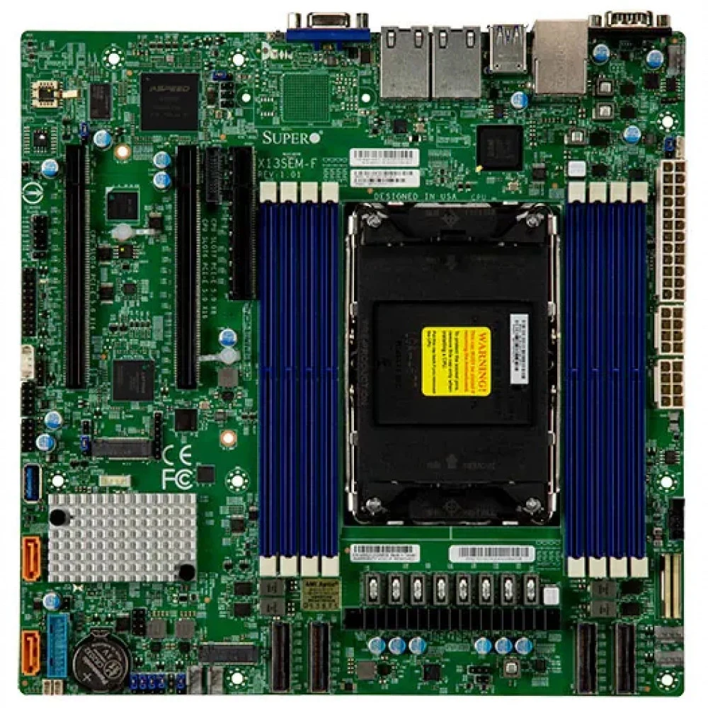 Supermicro MBD-X13SEM-F-B 1xLGA-4677, Intel Xeon SP gen 4, Intel C741, 8x DDR5 4800/4400/4000 MHz. 2x1Gbe Base-T i350+1xMgmt LAN, 10xSATA3, 2xSATA-DOM, 5xUSB 3.2, 2xPCI-Ex16+1xPCI-E x8+4xMCIO x8, 2x