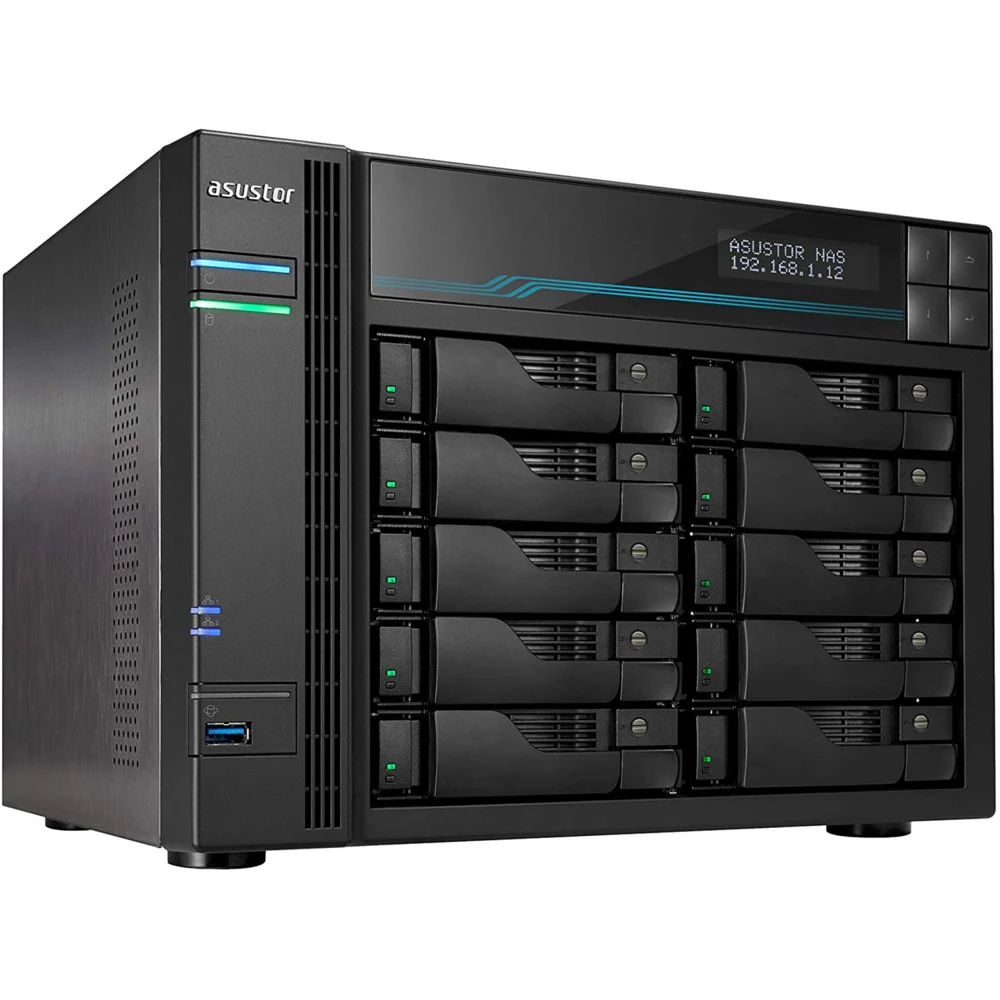 сетевое хранилище ASUSTOR AS7110T 10-Bay NAS/Media player/Intel Xeon E-2224 3.4GHz up to 4.6GHz(Quad-Core), 8GB SO-DIMM DDR4, noHDD(HDD,SSD),/10x1GbE+3x2,5Gbe(LAN)/3xUSB3.2,HDMI/M.2/4ip camera licen