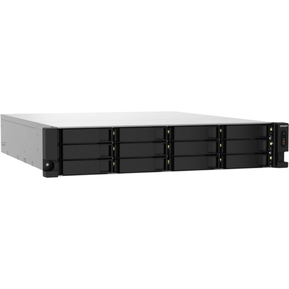 Сетевое хранилище без дисков QNAP SMB TS-1232PXU-RP-4G 12-Bay quad-core 64-bit AL324 1.7 GHz rackmount NAS with 250W redundant PSU, 4GB DDR4 UDIMM RAM (max 1x16GB), SATA 6Gb/s, 2x 10GbE SFP+ LAN, 2x