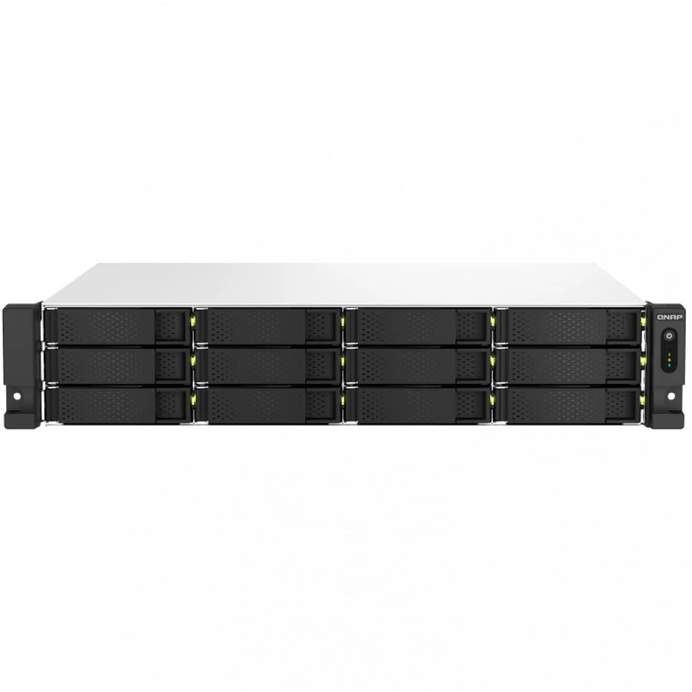 Сетевое хранилище без дисков/ SMB QNAP TS-1264U-RP-4G NAS 12 HDD trays, rackmount 2U, 2 PSU. 4-core Intel Celeron N5095 2.0-2.9 GHz, 8 GB RAM up to 8 GB, 2x2.5 Gigabit Ethernet, 2xUSB 3.2 Gen 2 (10G