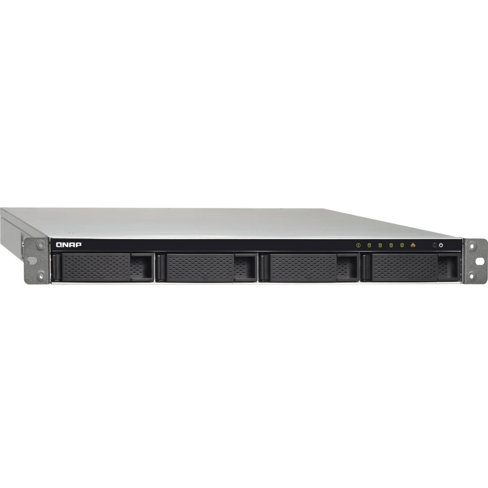 SMB QNAP TS-453DU-RP-4G NAS 4 HDD trays, rackmount 1U, 2 PSU. 4-core Intel Celeron J4125 2.0 GHz (up to 2.7 GHz), 4 GB RAM (1 x 4 GB) up to 8 GB (2 x 4GB), 2.5 Gigabit Ethernet x 2, 4xUSB, 1xHDMI .