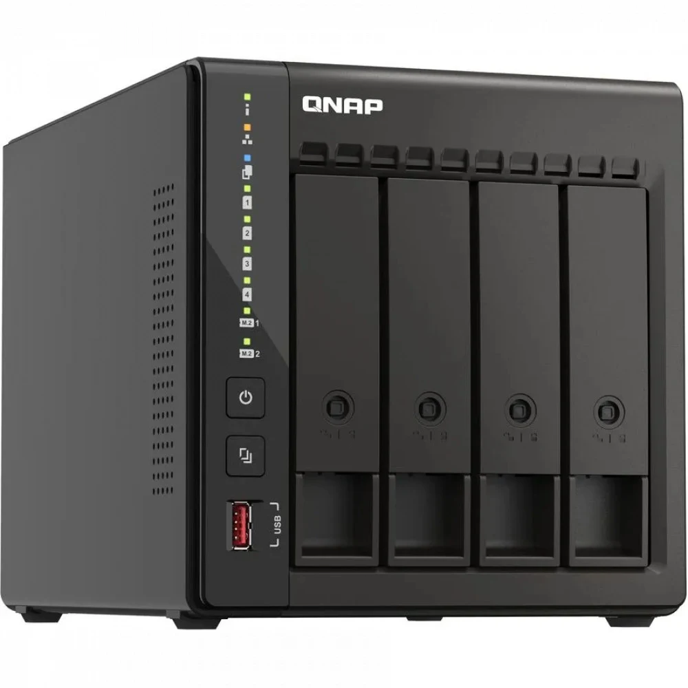 Сетевое хранилище без дисков QNAP SMB TS-453E-8G NAS, 4-tray w/o HDD. 2xHDMI-port. 4-core Celeron J6412 2-2.6 GHz, 8GB DDR, 2x2.5Gb LAN, 2 x M.2 2280 PCIe Gen 3 x2, 2x USB 3.2 Gen 2 (10Gbps) Port, 2