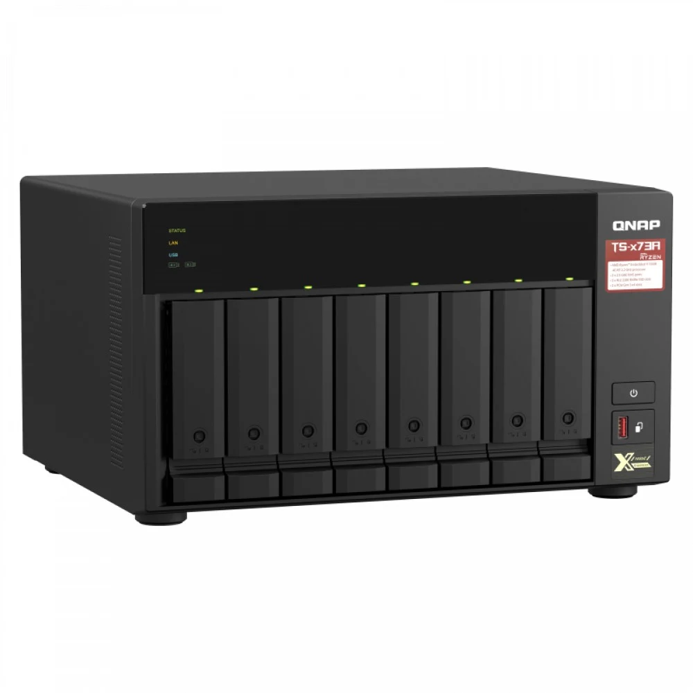 Сетевое хранилище без дисков QNAP SMB TS-873A-8G NAS, 8 trays 3,5"/2,5", 2x2,5 GbE BASE-T, 2 x M.2 NVMe 2280 slots, quad-core AMD Ryzen V1500B 2,2 GHz, 8 GB SO-DIMM DDR4 (1 x 8 GB) up to 64GB (2x32