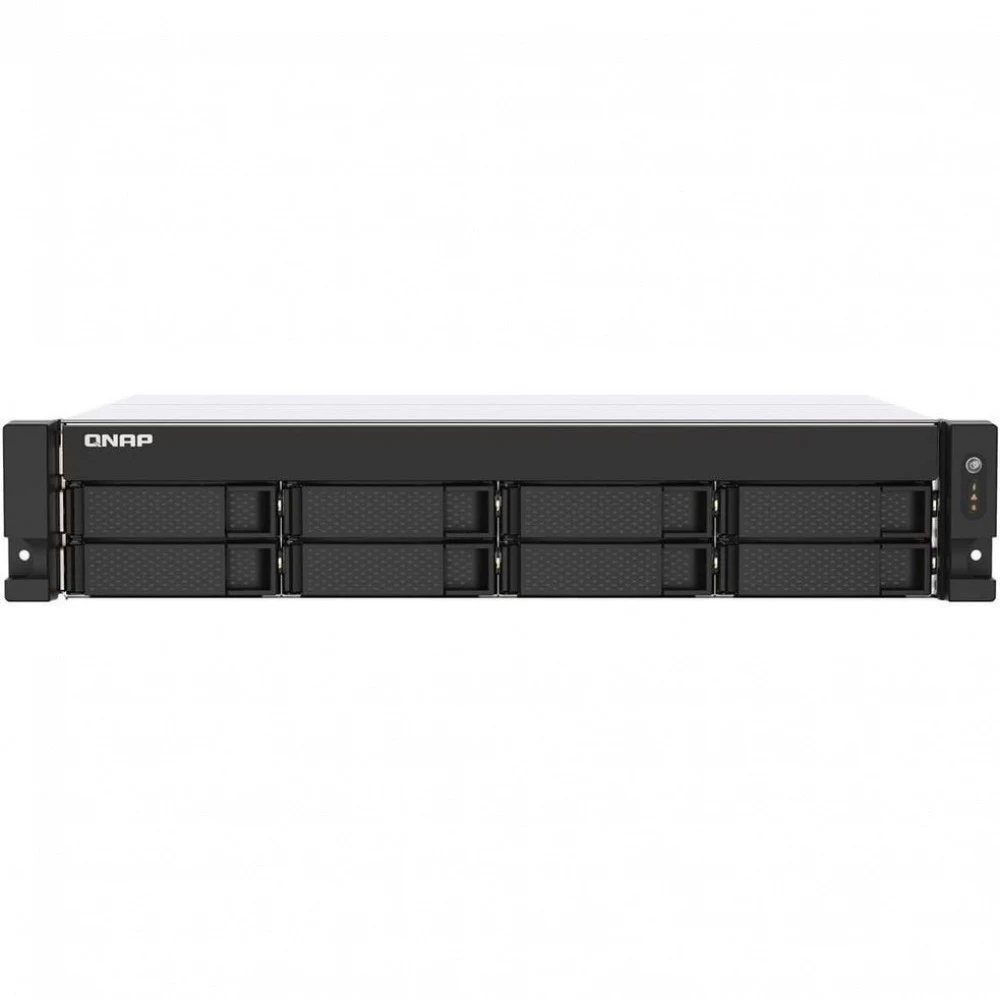 Сетевое хранилище без дисков QNAP SMB TS-873AeU-4G NAS 8x3.5/2.5 SATA/SSD trays, 2 x M2 PCIe, 2x 2.5 GbE, 2U rackmount, 1 PSU. AMD Ryzen V1500B 4-core/8-thread 2.2 GHz processor, 4 GB DDR4 RAM (1*4
