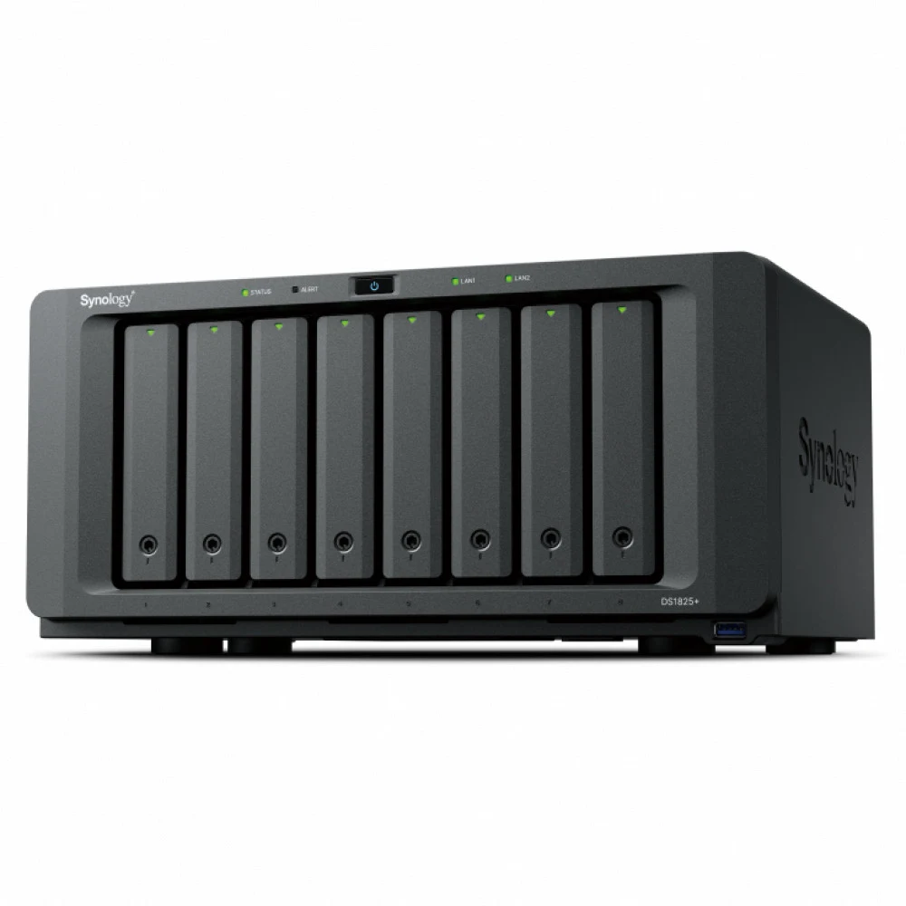 Система хранения данных Synology QC 2,2GhzCPU/8Gb(32)/RAID0,1,10,5,6/8HP HDD SATA(3.5', 2.5')upto18 HDD (2xDX525)+2xM.2 slot/3xUSB3.2/2x2.5GbE(+1Expslot)/iSCSI/1xPS/1YW repl DS1821+