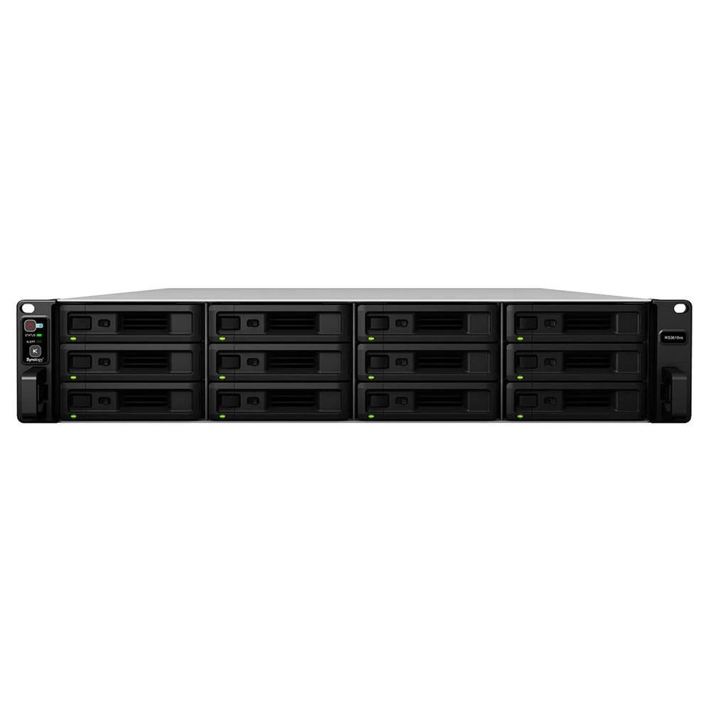 Система хранения данных Synology (Rack2U) QC2,4Ghz/8Gb upto 64/RAID0,1,10,5,6/up to12HP HDDs SATA(3,5'or2,5') upto 36 with 2xRX1217(RP)/2xUSB/4GigEth(+2Expslot)/iSCSI/2xIPcam(upto75)/1xPS/norail/1YW