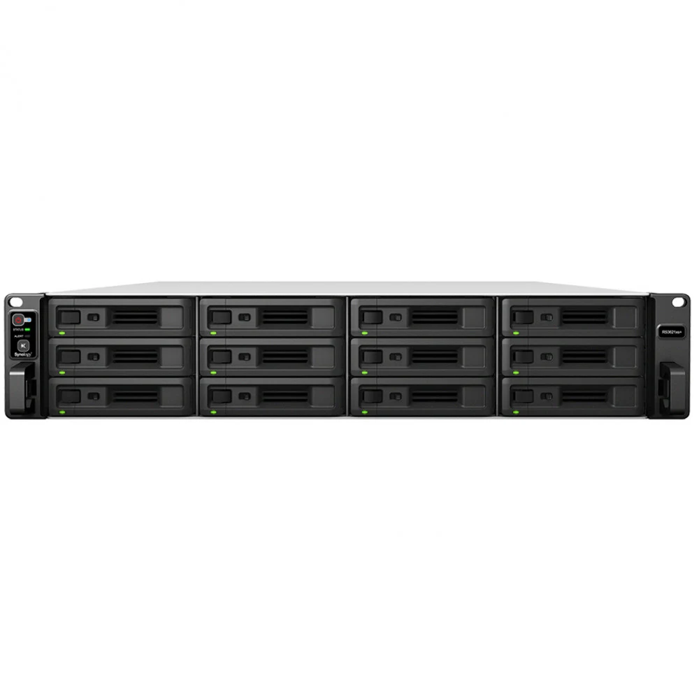 Synology RS3621xs+ (Rack2U) 8C2,1Ghz/8Gb (64)/RAID0,1,10,5,6/up to12HP HDDs SATA(3,5"or2,5")up to 36 with 2xRX1217RP/2xUSB/4GE+2x10GE/2xPCIe/iSCSI/2xIPcam(upto90)/2xRPS/no rail/5YW