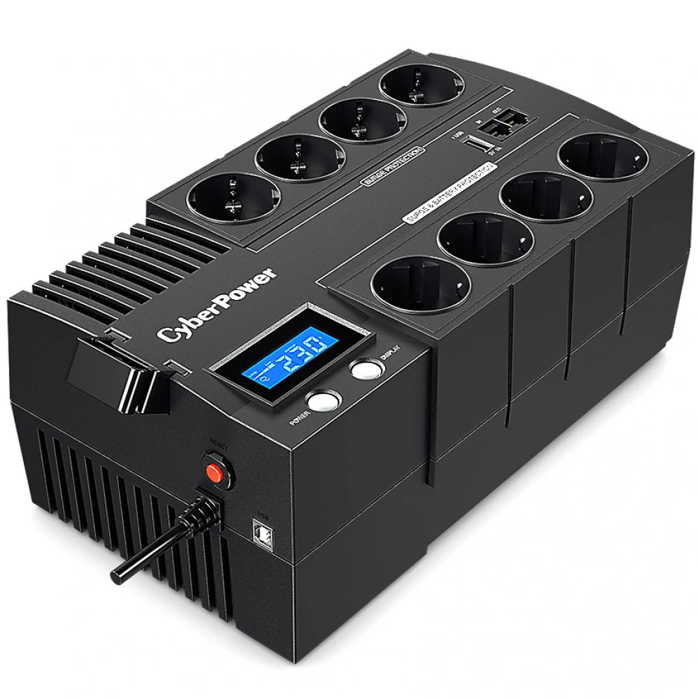 ИБП CyberPower BR1200ELCD, Line-Interactive, 1200VA/720W, 8 Schuko розеток, USB&USB Charger, RJ11/RJ45, LCD дисплей, Black, 0.33х0.2х0.01м., 9кг./ UPS Line-Interactive CyberPower BR1200ELCD 1200VA/7