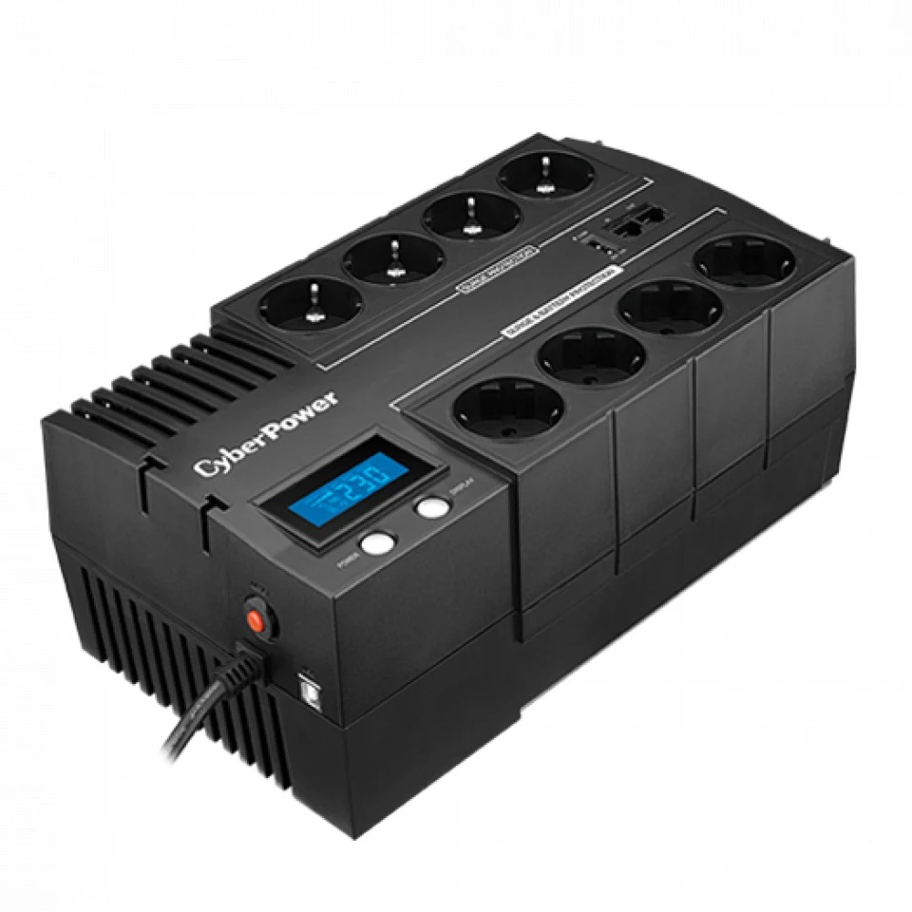 ИБП CyberPower BR700ELCD, Line-Interactive, 700VA/420W, 8 Schuko розеток, USB&USB Charger, RJ11/RJ45, LCD дисплей, Black, 0.23х0.33х0.2м., 6.2кг./ UPS Line-Interactive CyberPower BR700ELCD 700VA/420