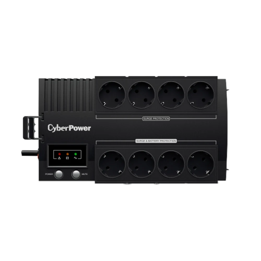 Источник бесперебойного питания, CyberPower BS850E, Мощность 850ВА/480Вт, BS-серия, Линейно-интерактивный, Напольный, LED/USB, AVR: 165-290В, АКБ: 12В/5,5Ач*1 шт., Вых: 8xSchuko, Чёрный