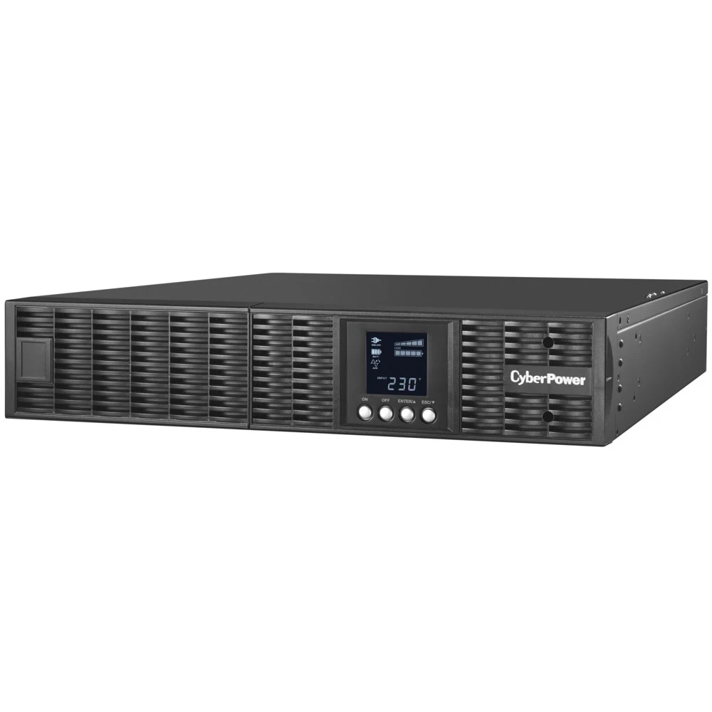 ИБП CyberPower OLS1500ERT2U с двойным преобразованием, 1-фазное входное напряжение, выходная мощность 1500ВА/1200Вт, 5 мин работы при полной нагрузке, 14 мин работы при половинной нагрузке, выходных