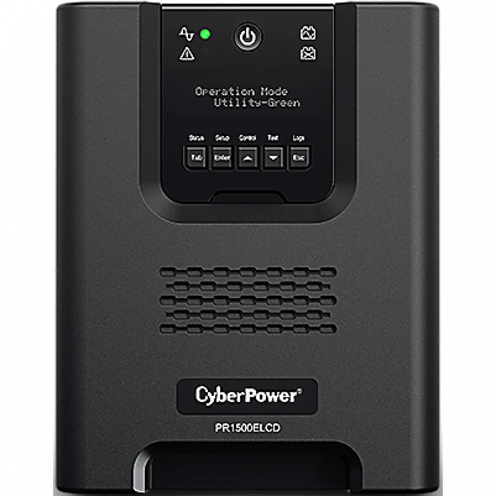 ИБП CyberPower PR1500ELCD, интерактивный ИБП, 1-фазное входное напряжение, выходная мощность 1500 А / 1350 т, 5 мин работы при полной нагрузке, 17 мин работы при половинной нагрузке, выходных разъем