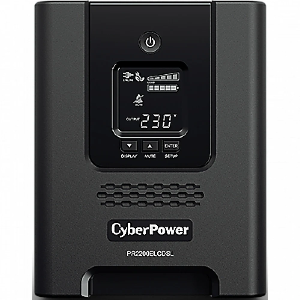 ИБП CyberPower PR2200ELCDSL, Line-Interactive, 2200VA/1980W, 8 IEC-320 С13, 1 IEC C19 розеток, USB&Serial, SNMPslot, LCD дисплей, Black, 0.5х0.6х0.3м., 28.4кг., замена для АРС SMC2000I, SMC2000I-RS