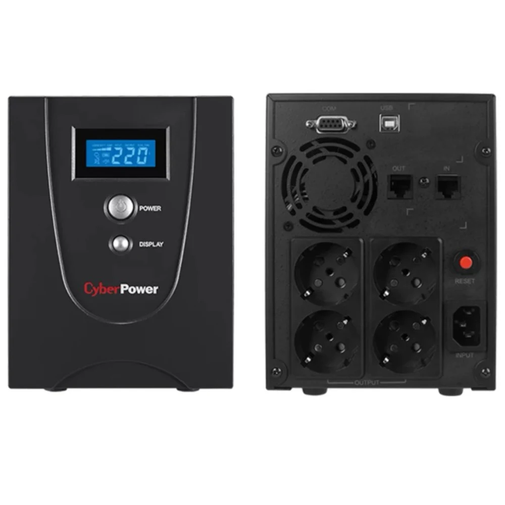 ИБП CyberPower VALUE 2200E, Line-Interactive, 2200VA/1320W, USB&Serial, RJ11/RJ45, 4 Schuko розетки, Black, 0.16х0.21х0.35м., 15.8кг./ UPS Line-Interactive CyberPower VALUE2200ELCD 2200VA/1320W USB/