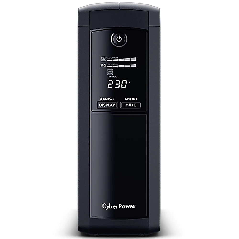 Источник бесперебойного питания, CyberPower, VP1200ELCD, Мощность 1200ВА/720Вт, VP-серия, Линейно-интерактивный, Напольный, LCD/USB/RJ11/RJ45/RS-232, AVR: 167-295В, АКБ 12В/7Ач*2 шт., Вых: 5xSchuko,