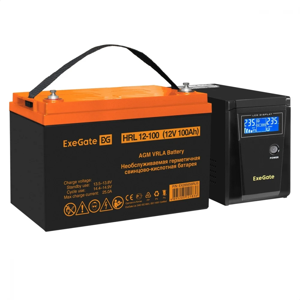 Комплект ИБП EX295986RUS + батарея 100Aч EX285656RUS 1шт (инвертор, синус, для котла) ExeGate SineTower SZ-600.LCD.AVR.1SH <600VA/360W, чистый синусоида, LCD дисплей, AVR, 1*Schuko, линейно-интеракт