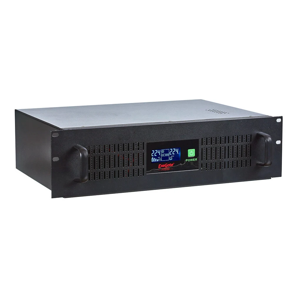 ИБП ExeGate ServerRM UNL-1500.LCD.AVR.4C13.RJ.USB.3U (1500VA/900W, LCD, AVR, 4*C13, RJ45/11, USB, батарея 12V 9Ah - 2 шт., 3U, установка в стойку, Black)
