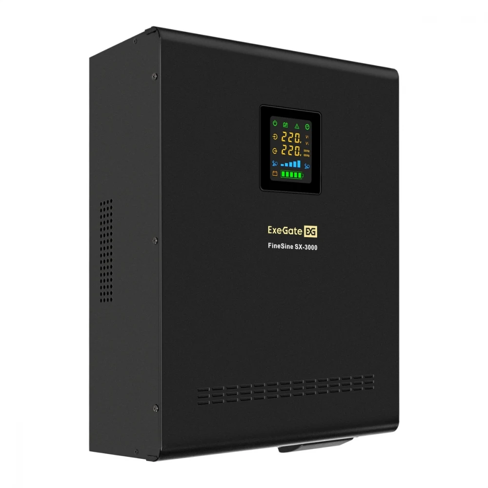 С витрины! ИБП (инвертор, синус, для котла, настенный) ExeGate FineSine SX-3000.LCD.AVR.2SH.T <3000VA/2100W, чистая синусоида, цветной LCD-дисплей, AVR, 2*Schuko+клеммы, линейно-интерактивный, внешн