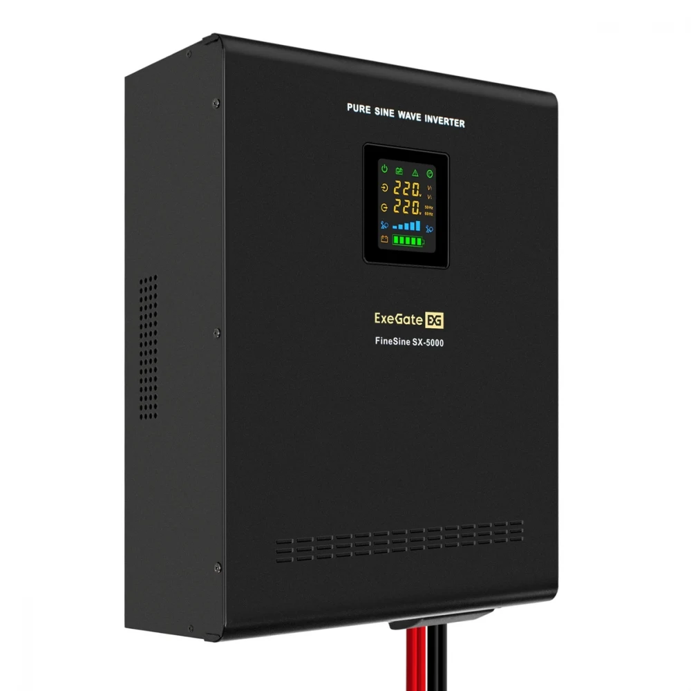 ИБП (инвертор, синус, для котла, настенный) ExeGate FineSine SX-5000.LCD.AVR.2SH.T (5000VA/3500W, чистая синусоида, цветной LCD-дисплей, AVR, 2*EU/Тип F(Schuko)+клеммы, линейно-интерактивный, внешня