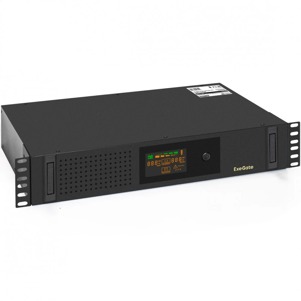 ИБП ExeGate ServerRM UNL-2000.LCD.AVR.2SH.3C13.USB.2U (2000VA/1200W, Color LCD, AVR, 2*EU/Тип F(Schuko)+3*C13, USB, батарея 12V 9Ah - 2 шт., 2U, установка в стойку, Black)