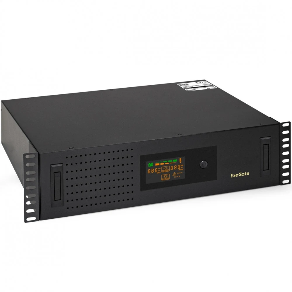 ИБП ExeGate ServerRM UNL-3000.LCD.AVR.2SH.3C13.USB.3U (3000VA/1800W, Color LCD, AVR, 2*EU/Тип F(Schuko)+3*C13, USB, батарея 12V 7.2Ah - 2 шт., 3U, установка в стойку, Black)