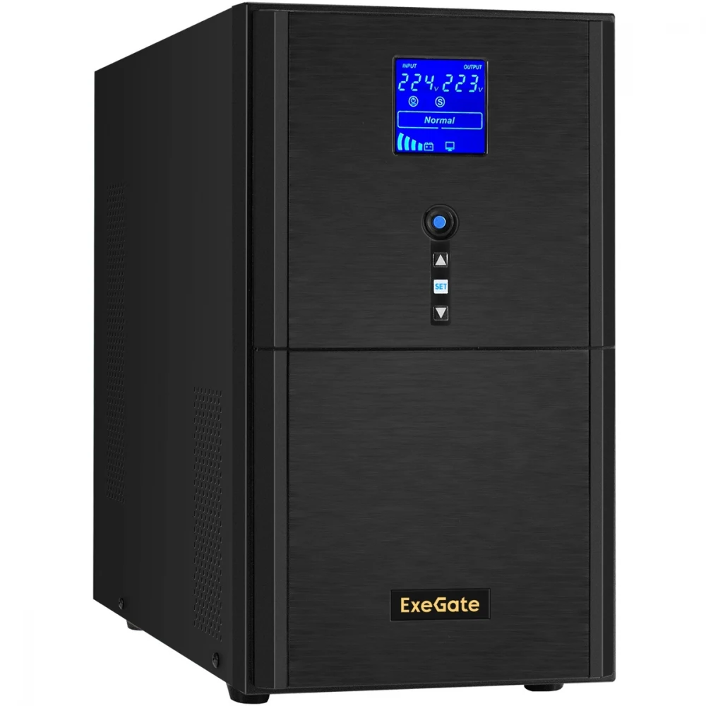 ИБП (инвертор, синус, для котла) ExeGate SineTower SN-3000.LCD.AVR.3SH.1C13.RJ.USB (3000VA/2400W, чистая синусоида, LCD дисплей, AVR, 3*EU/Тип F(Schuko)+1*C13, RJ45/11, USB, батарея 12V 9Ah - 4 шт.,