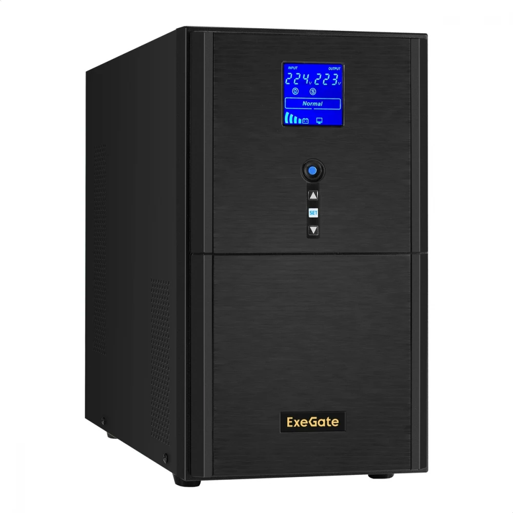 ИБП (инвертор, синус, для котла) ExeGate SineTower SZ-3000.LCD.AVR.3SH.1C13.RJ.USB (3000VA/2400W, чистая синусоида, LCD дисплей, AVR, 3*EU/Тип F(Schuko)+1*C13, RJ45/11, USB, линейно-интерактивный, в
