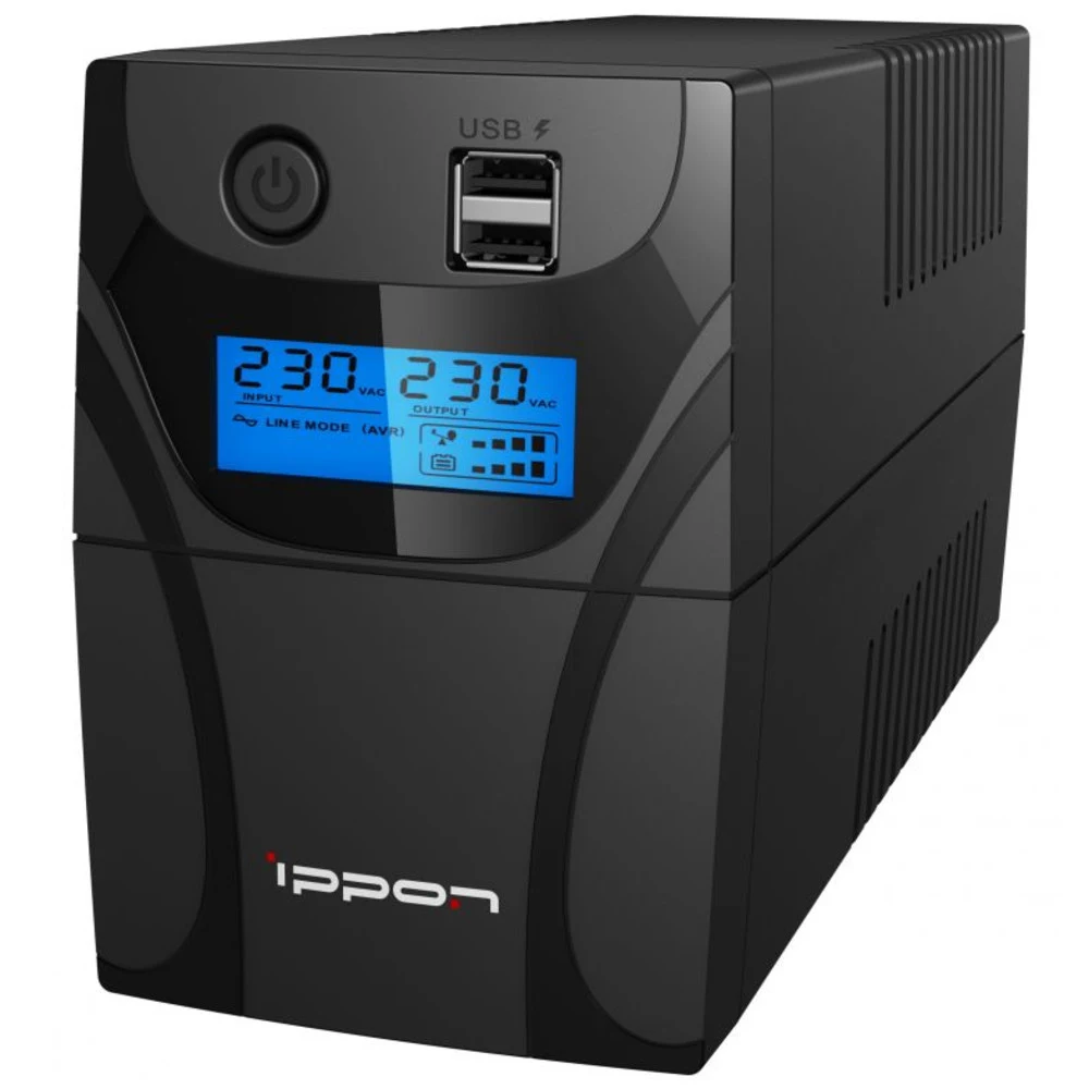 ИБП Ippon Back Power Pro II 500 black (линейно-интерактивныйб 500VA, 300W, 4xC13, RJ-45, USB-B, 2xUSB-A, 5V, 1.8A) (1030299)