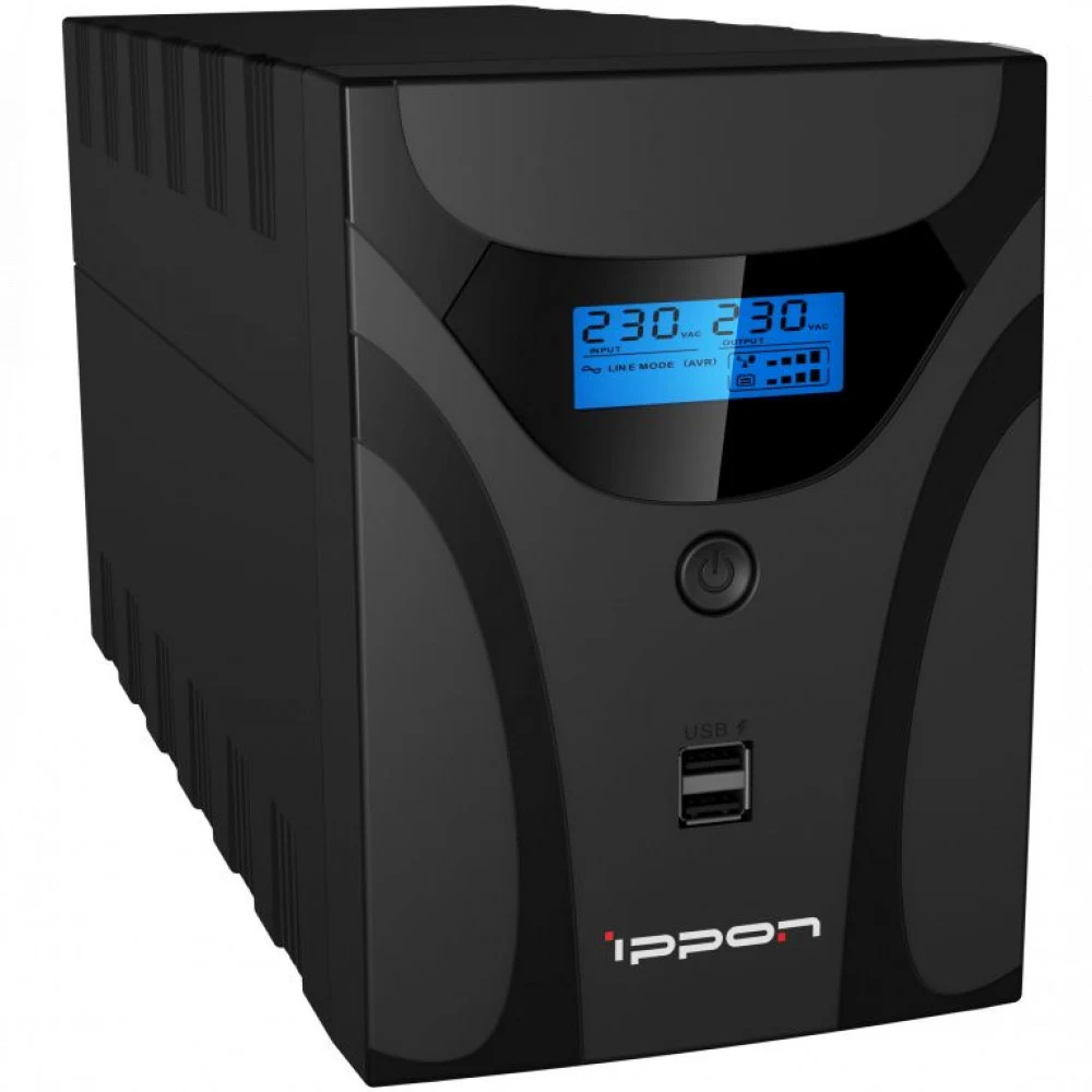 ИБП Ippon Smart Power Pro II 2200, 1600VA, 1200Вт, AVR 162-290В, 6(2)хС13, управление по USB/RS-232, RJ-45, LCD