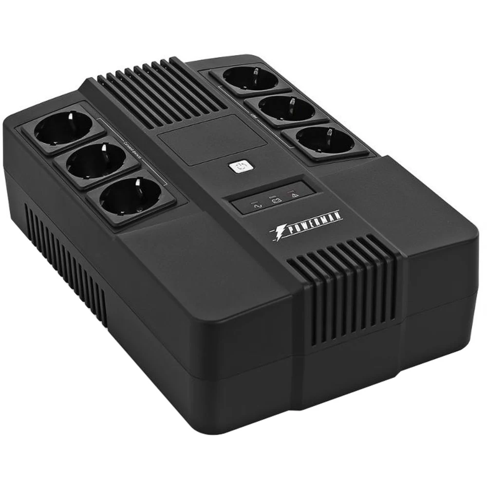 ИБП POWERMAN Brick 800, линейно-интерактивный, 800ВА, 480Вт, 3 евророзетки с резервным питанием, 3 евророзетки с фильтрацией, защита RJ45/RJ11, батарея 12В 9Ач 1 шт., 293мм х 202мм х 93мм, 5.2 кг./