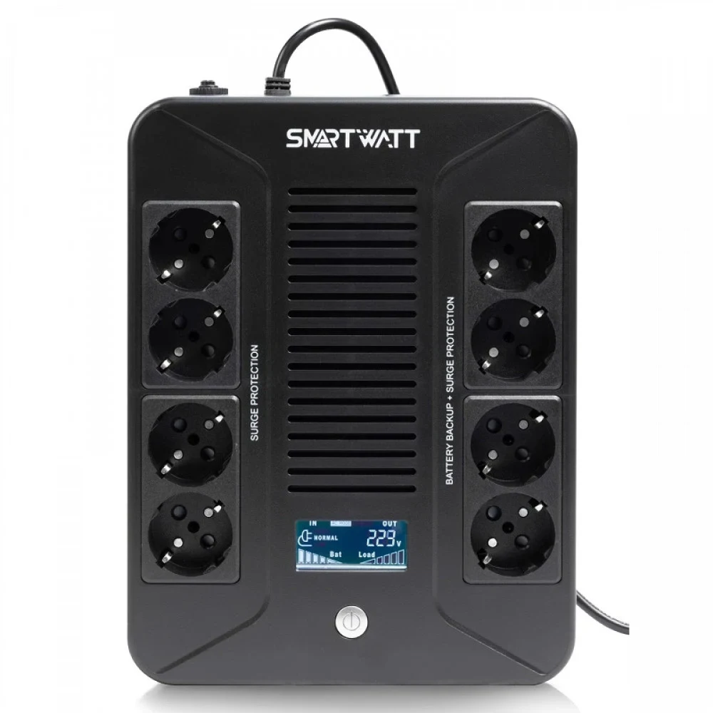 ИБП SMARTWATT UPS SAFE PRO LCD 600 black (линейно-интерактивный, 600VA, 360W, 8xEURO, USB, RJ45) (3703020280001)