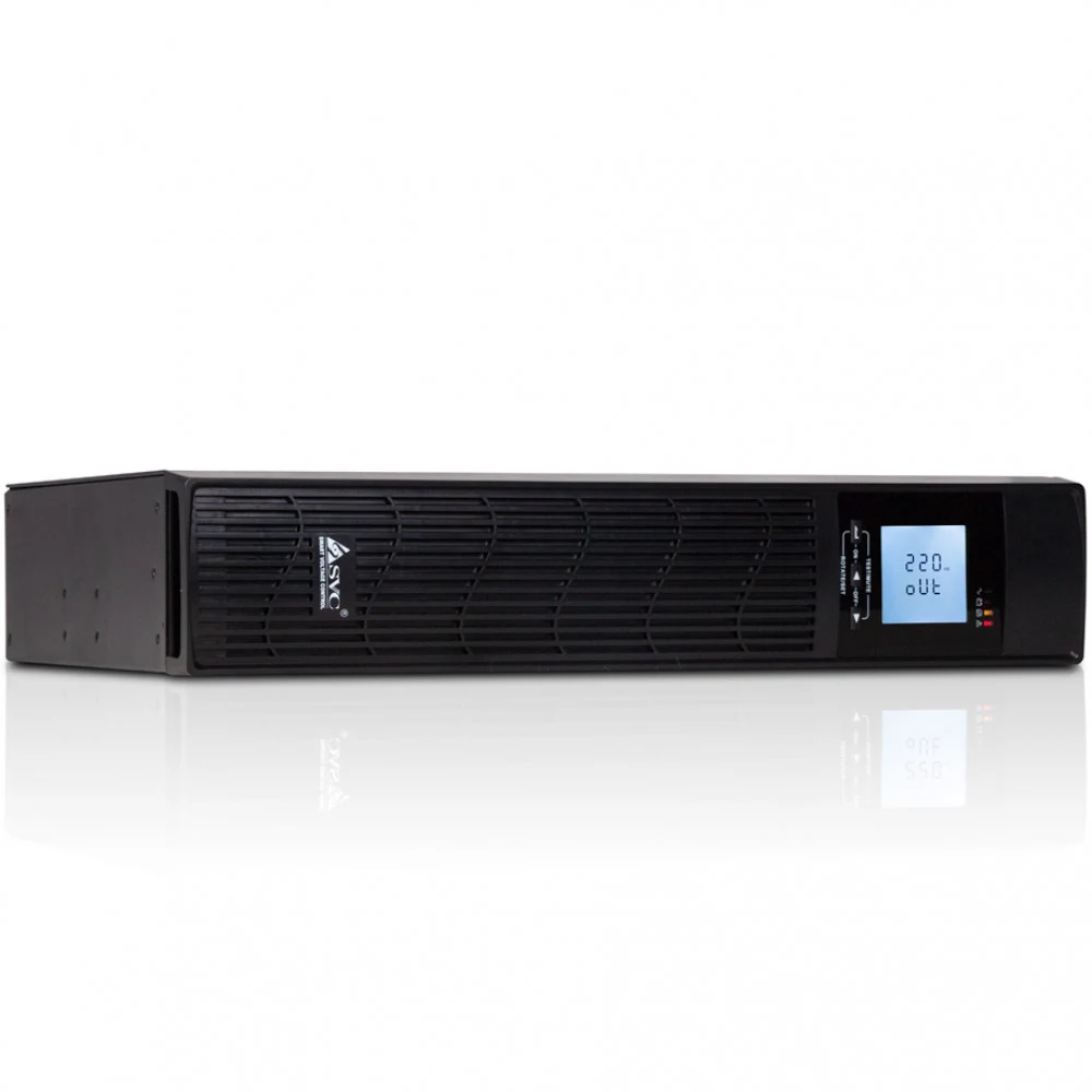 ИБП, SVC, RTU-1KL-LCD, (1000 ВА, 800 Вт), Стоечный 19'' 2U, RTU-серия, USB-SMART, Защита телефонной линии, Диапазон работы AVR: 145-275В, Бат.:7ач*2 шт., Подключение доп. бат. блоков: Есть, Вентилят