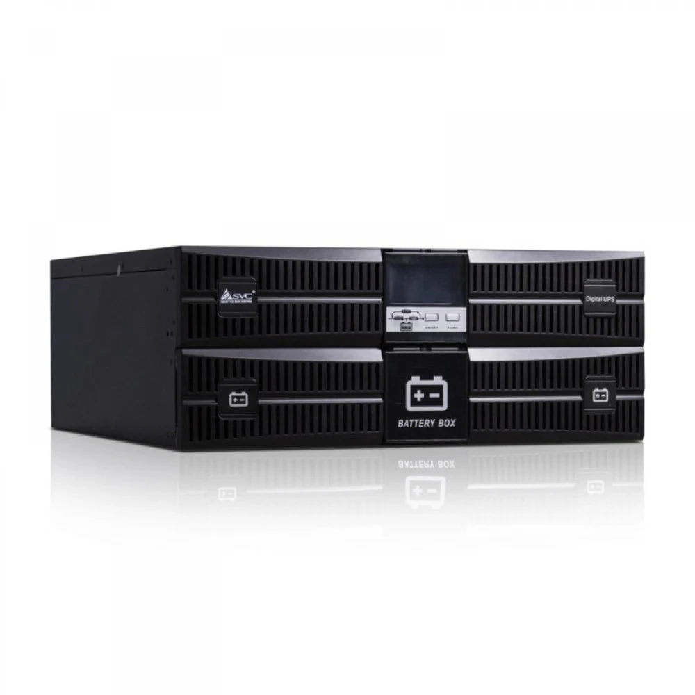 ИБП, SVC, RTU-2KL-LCD, (2000 ВА, 1600 Вт), Стоечный 19'' 3U, RTU-серия, USB-SMART, Защита телефонной линии, Диапазон работы AVR: 145-275В, Бат.: 9Ач*3 шт., Вентилятор: 8cм*1шт., 6 вых., Чёрный Cтоеч